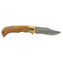 3.75" Damascus Steel Knife with Leather Sheath with Acadia Wood Bison River/JDS Industries