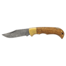Bison River 3.75" Damascus Steel Knife with Leather Sheath – Compact Handcrafted Fixed Blade side view