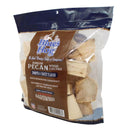 Blues Hog Barkless Pecan Wood Chunks for smoking meat. Premium smoking wood. Back of bag.