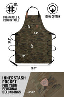 Dalstrong Kitchen Rambo camo apron with adjustable straps and multiple pockets perfect for bbq or grilling at DDR BBQ Supply