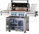 Napoleon Prestige PRO 500 RSIB gas grill with 6 burners, stainless steel body, infrared rear and side burners, and rotisserie kit