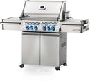 Napoleon Prestige PRO 500 RSIB gas grill with 6 burners, stainless steel body, infrared rear and side burners, and rotisserie kit