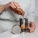 stainless steel dry rub shaker with handle and lid for seasoning and spice control