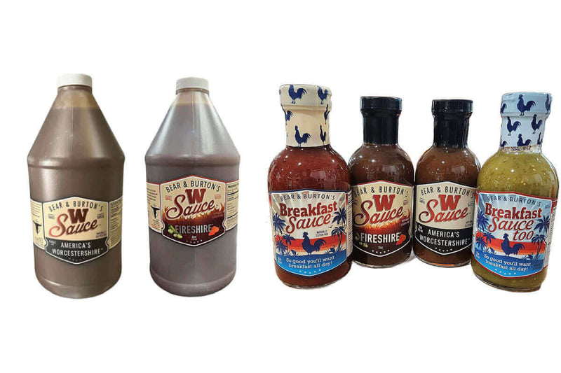 Bear & Burton’s W Sauce and Fireshire Sauce collection for bold, authentic backyard BBQ flavor