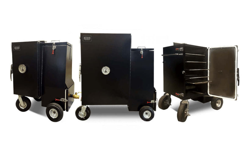 comparison of Myron Mixon gravity-fed smokers including G9, G20, G33, RFG-60, and RFG-72XC for serious BBQ cooking