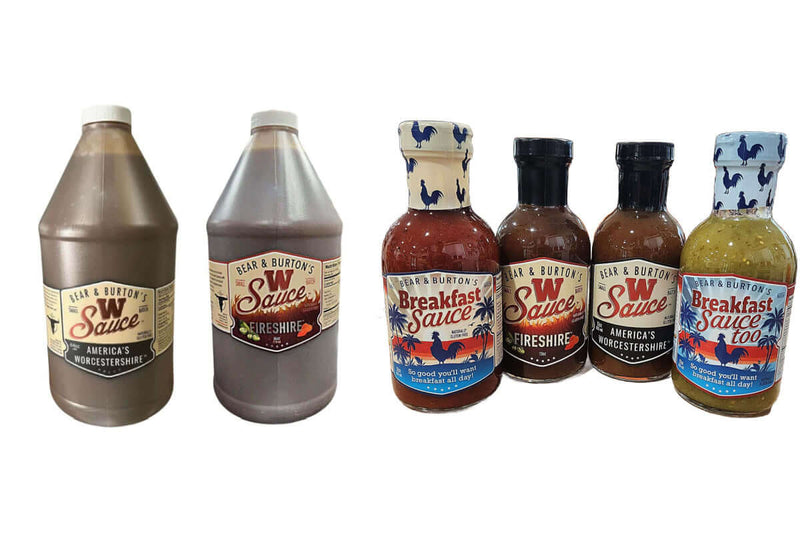 Bear & Burton’s W Sauce and Fireshire Sauce collection for bold, authentic backyard BBQ flavor