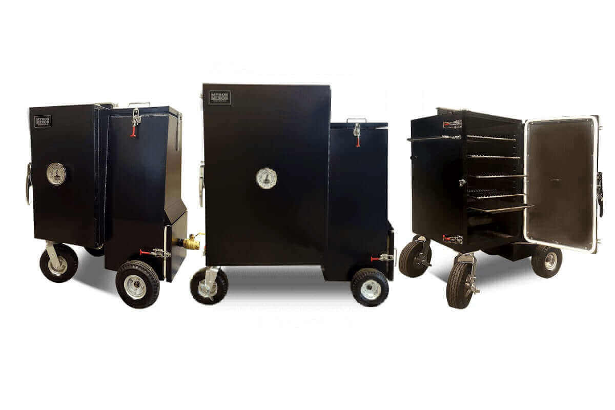 Lineup of Myron Mixon Gravity Fed Smoker Series. Find a Myron Mixon Gravity Fed Smoker at DDR BBQ Supply.com