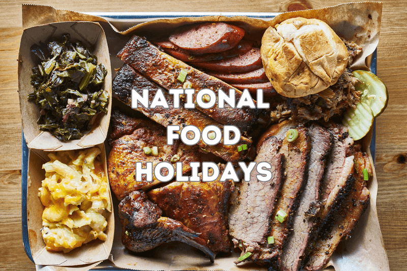 BBQ calendar of U.S. food holidays featuring brisket day, BBQ month, and grilling season milestones.
