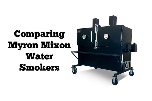 side-by-side comparison of Myron Mixon water smokers including G9, G20, G33, RFG-60, and RFG-72XC