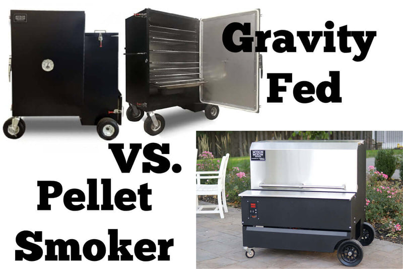 Comparison of gravity fed and pellet smokers highlighting differences in flavor, fuel use, and performance