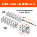 The Braize 3-Piece Stainless Steel Kabob Grilling Basket Set features two rectangular baskets (22.75" and 12" long) with removable handles, ideal as versatile kabob grilling accessories. Orange banner: Extra-Large Kabob Baskets.