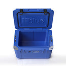 A blue Blue Coolers 60 Quart Roto Molded Cooler Superior Ice Retention Outdoors with a hinged lid.