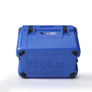 Blue Coolers 60 Quart Roto Molded Cooler Superior Ice Retention Outdoors in blue, featuring two top latch closures and an embossed logo on the front.