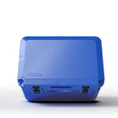 Blue Coolers 60 Quart Roto Molded Cooler in blue, featuring a rectangular shape with a closed lid and two front latches.