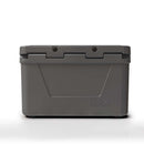 Grey rectangular Blue Coolers 60 Quart Roto Molded Cooler with a locking lid and recessed handle holes.