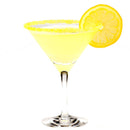 A yellow cocktail in a martini glass with a sugared rim made using The Spice Lab Lemon Drop Sugar Cocktail Rimmer by The Spice Lab, garnished with a lemon wheel and set against a white background.