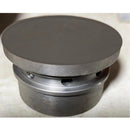 A close-up photo of the WPPO 40" Professional Lava Digital Controlled Wood-Fired Oven's convection fan—an industrial, round metal component with a flat top and multiple holes around its cylindrical side from WPPO LLC Direct—displayed on a plain surface.