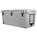 Gray 125-quart cooler by Bison Coolers with a textured surface and rope handle.