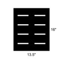 The DDR Fab Custom Firebox Charcoal Grate, made from heavy-duty A36 steel, features six horizontal slits in three rows. It measures 16" tall by 13.5" wide, with dimensions labeled along the right and bottom edges.