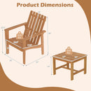 Wooden chair and matching DirectDeals 17″ Square Acacia Wood Side Table with Slatted Top. Chair: 27W x 26D x 34H, seat 17.5W x 20.5D x 14H. Table: 17 x 17 x16H. Both support up to 400 lbs.