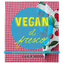 The cover of Vegan Al Fresco: Happy & Healthy Recipes for Picnics, Barbecues & Outdoor Dining - Paperback by Books by splitShops, with its red gingham cloth, cherry-patterned napkin, and bold yellow and blue text, perfectly sets the scene for discovering tasty vegan recipes for picnics and outdoor dining.
