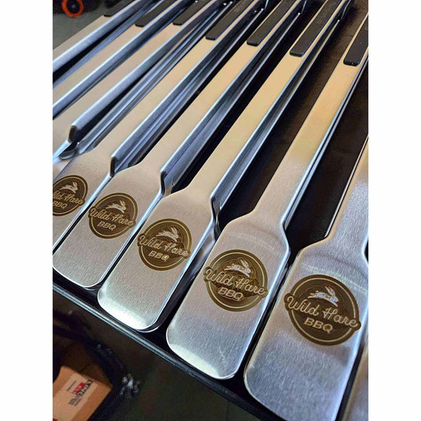Custom 16-inch BBQ tongs with logo featuring dual grip design and soft-touch handle