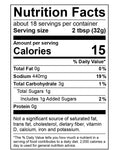 Nutrition facts for Gourmet Carolina Gold Hot Vinegar Pepper Carolina Gold BBQ Sauce showing 15 calories per 2 tablespoon serving, 440mg of sodium, 3g of total carbohydrates, and 1g of total sugars.