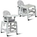 Two views of the DirectDeals Foldable Wagon Stroller for 2 Kids with Removable Canopy and Adjustable Push Handle, shown in light gray with wheels and versatile seating options.
