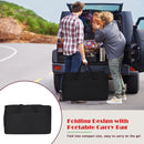 Two people load items into a car, one holding a carry bag. Inset: close-up of the Folding Camping Table with Storage Organizer. Text: Folding Design with Portable Carry Bag—easy to carry on the go!.