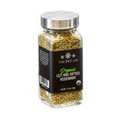 A 1.2 oz (34g) glass jar of The Spice Lab Organic Cut and Sifted Rosemary, featuring a silver lid and black label, contains visible dried organic rosemary—ideal for adding aromatic flavor to your favorite dishes or as a classic rosemary seasoning for lamb.