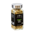 Housed in a glass jar with a silver lid, The Spice Lab Organic Fennel Seeds offer a mild licorice flavor. The black label features the product name, the USDA Organic seal, and the net weight of 1.6 oz (45g), making them ideal for cooking and baking.