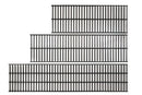 Three Smokin Brothers Long Grid Inserts - 24 Premier Plus, crafted from black metal and featuring evenly spaced parallel bars to maximize grilling space, are stacked vertically against a white background.