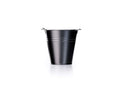 A Smokin Brothers Painted Grease Bucket in sleek black metal, featuring two convenient side handles, is centered on a white background with a subtle reflection beneath it—ideal for efficient grease management with your Smokin Brothers pellet grill.