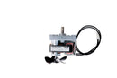 The Smokin Brothers Wood Pellet Grill Auger Motor—a compact electric motor featuring a metal propeller, black wires, and a side label—is ideal as a replacement service part for wood pellet grills; product shown isolated on a white background.