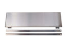 A rectangular stainless steel panel, identified as the Smokin Brothers Stainless Steel Side Shelf for Premier and Premier Plus Models, with two matching flat metal strips placed below it—all set against a white background—perfect for upgrading your grill workspace.