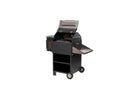 The Smokin Brothers Inferno Grill - 20″ by Smokin Brothers is a black outdoor pellet grill with an open lid, side shelf, control panel, and storage space below. Set against a plain white background, it boasts wood-fired performance and serious searing power.