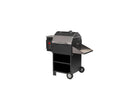 The Smokin Brothers Inferno Grill - 20″ by Smokin Brothers, shown on a white background, is a black outdoor pellet grill featuring a side shelf, wheels, lower storage shelf, and a digital control panel for wood-fired performance and powerful searing capabilities.
