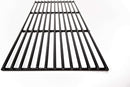 The Smokin Brothers Long Grid Insert - 24 Premier Plus, a black metal grill grate crafted by Smokin Brothers for expanded top shelf cooking, is displayed from a low angle against a white background—its parallel bars extending into the distance to maximize your grill rack space.