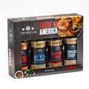 The Spice Lab Taste of America Seasoning Collection features a boxed set of four spice jars—Classic Key West Seasoning, Everything + More, Nashville Hot Chicken, and Chicago Chop—designed to infuse your favorite dishes with bold American-inspired flavors. This collection from The Spice Lab makes an excellent grilling seasoning gift.