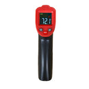 The WPPO High Temp Infrared Thermometer for Wood-Fired Ovens by WPPO LLC Direct is a red and black device featuring a digital display that shows a temperature reading of 72.1°F. Equipped with buttons for selecting mode, laser/light, and temperature units, this thermometer is perfect for checking surface temperatures or monitoring the heat in your wood-fired pizza oven. The product is displayed against a plain white background.