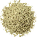 A mound of The Spice Lab Rubbed Sage, displayed against a white background, features a sage-green hue and suggests delicate herbal and peppery notes.