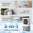 Image shows three fan options: a regular fan, a humidifier with fan, and the DirectDeals Evaporative Air Cooler 2100 CFM with 5.3 Gal Tank. At the bottom: “3-in-1 Multifunctional Design” above a large cooler unit.
