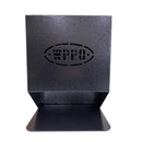 The WPPO Outdoor Cooking Utensil Holder by WPPO LLC Direct is a black metal holder featuring the “WPPO” logo cut out in an oval on the upright panel. It has a flat base at the front and a textured surface, and is photographed against a white background.