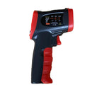 The WPPO High Temp Infrared Thermometer for Wood-Fired Ovens by WPPO LLC Direct features a black and red handheld design with a trigger and a top display screen that shows instructions and warnings—perfect for accurately measuring high temperatures in your wood-fired pizza oven.