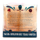 Front of a box for The Spice Lab Himalayan Salt Tequila Shooters 2 Pack, featuring blue and red designs and a skull, listing product features and usage instructions. Text at the bottom reads: TWO 100% HIMALAYAN SALT TEQUILA SHOOTERS by The Spice Lab.
