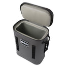 The Bob The Cooler Co. 25L "The Bro" Backpack Soft Cooler by Bob - The Cooler Co. is a gray, rectangular soft-sided cooler with an open lid and carrying handles, featuring the BOB logo on the front. This durable backpack cooler is designed for easy transport and has an insulated interior to keep items cold.