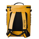 Yellow Bob - The Cooler Co. 25L "The Bro" soft-sided backpack cooler with black straps and "Bobi Cool" printed on one strap, shown from the back. This backpack cooler features a top handle, zippered closure, and side attachment points.