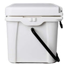 A Bob - The Cooler Co. 25QT / 23.6L "Wingman" Hard Cooler in white, featuring a rectangular design with a closed, secured lid and a black carrying handle positioned diagonally across the front.