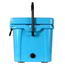 The Bob - The Cooler Co. 25QT / 23.6L "Wingman" Hard Cooler is displayed standing upright against a white background, featuring a blue plastic insulated body with a black handle and a black drainage spout on the front.