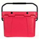 A Bob - The Cooler Co. 25QT / 23.6L "Wingman" Hard Cooler, featuring a bright red insulated body and a black handle, is viewed from the front against a white background. The closed lid includes two visible black hinges.